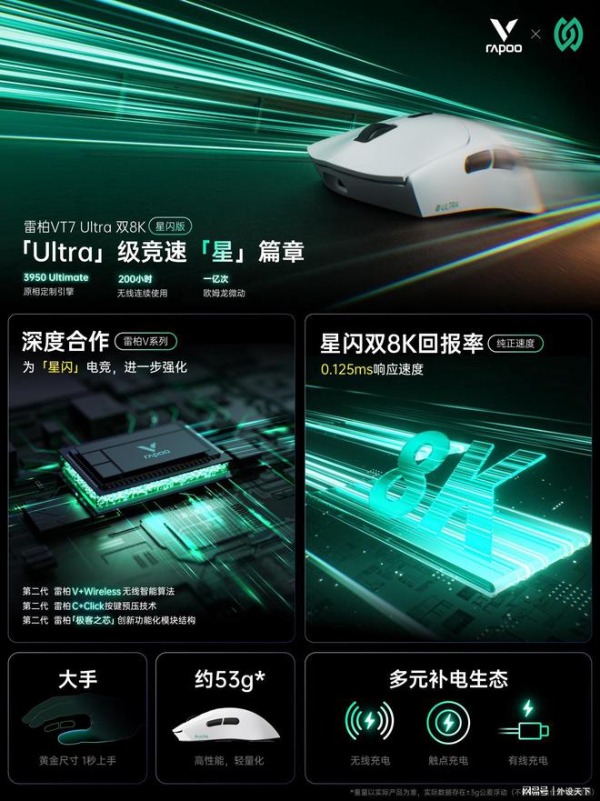 Ultra双8K星闪版双模无线电竞鼠标发布开元棋牌app星闪200小时续航雷柏VT7(图4)